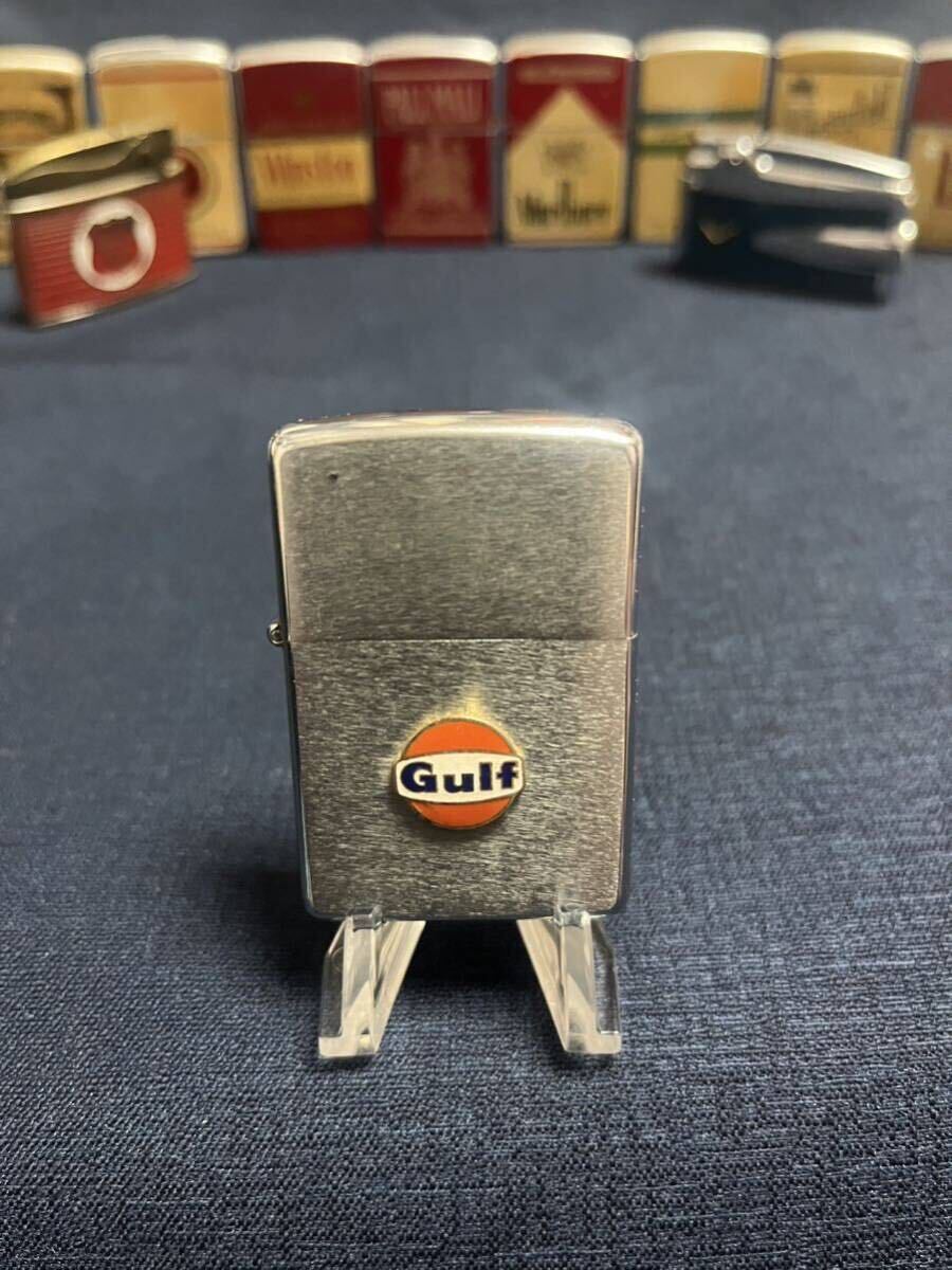 ヴィンテージ希少品zippo'77GULF OILメタルジッポ ーガルフオイル火花テスト→OK世田谷ベース好き系コレクター_画像1