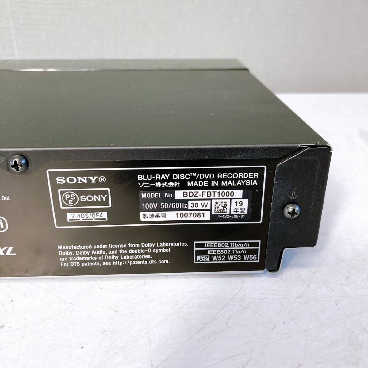 【動作確認済み】SONY ブルーレイレコーダー BDZ-FBT1000 2019年製 4K チューナー内蔵 1TB Ultra HD Blu-ray ソニー/KK660-100_画像7