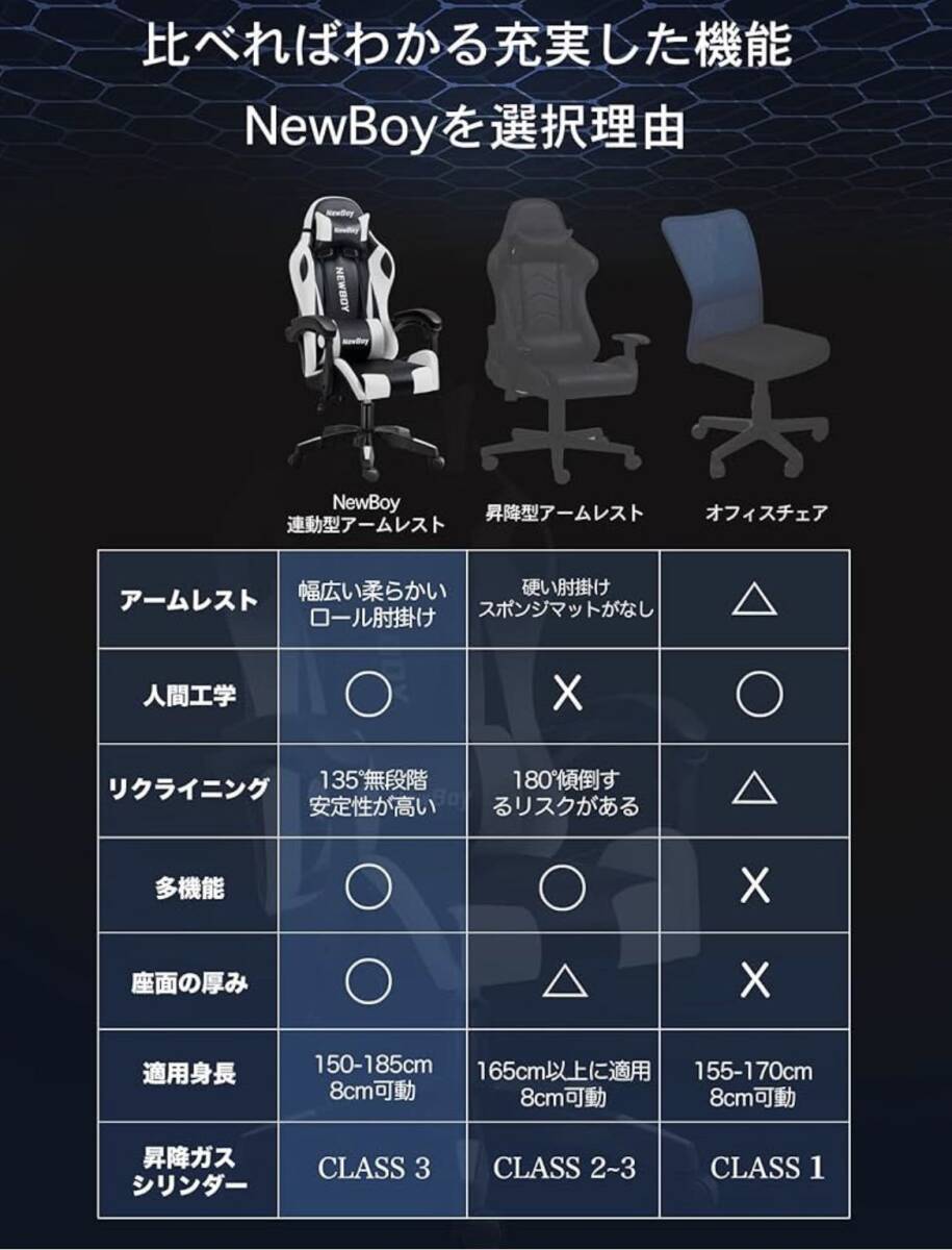 ゲーミングチェア gaming chair オフィスチェア オットマン オフィス ゲーム用 リクライニング デスク/パソコンチェア 疲れない 椅子の画像3