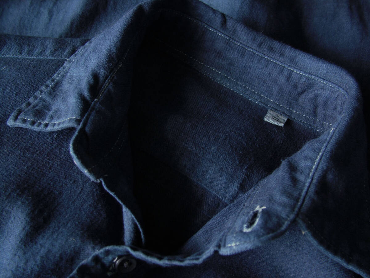 藍染メンズフランネルシャツRefurbished item Men's indigo dyed long sleeve flannel shirt plaid size S_画像6