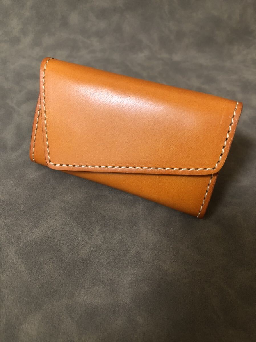  key case men's original leather 6 ream hook card inserting card slot attaching gloss cow leather orange 