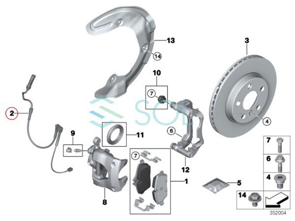 BMW F40 F44 F45 F46 フロント ブレーキパッドセンサー 118i 118d 218i 218d 218dX 218i 220i 225iX 225xe 34356865613_画像2