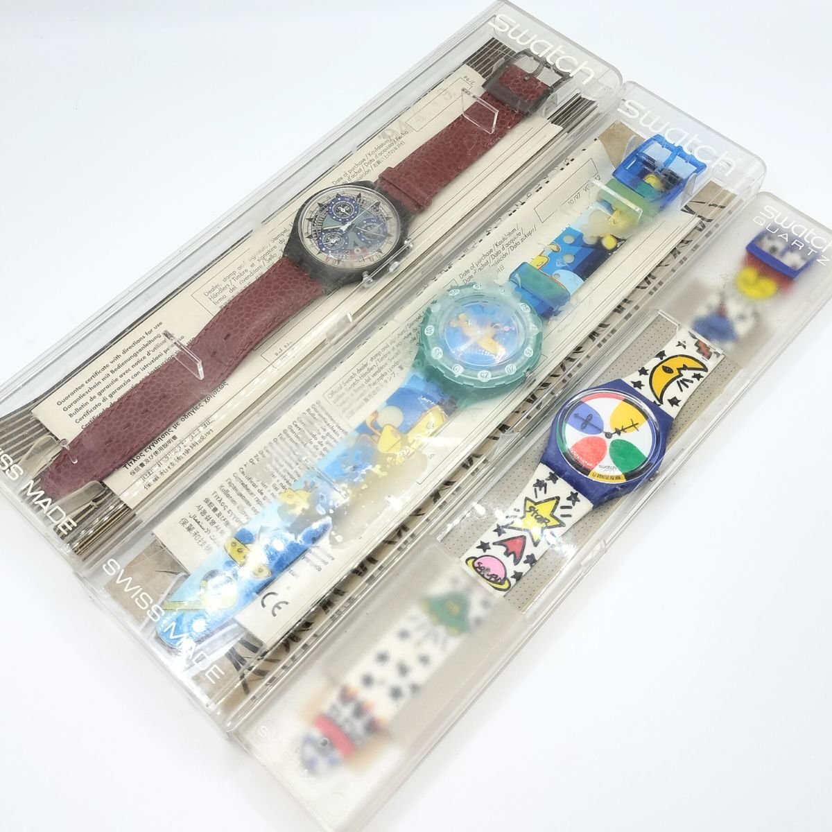 Swatch スウォッチ クロノグラフ 4石 カステルバジャック サブマリン クオーツ 腕時計 3点おまとめ 動作未確認 J272-2の画像1