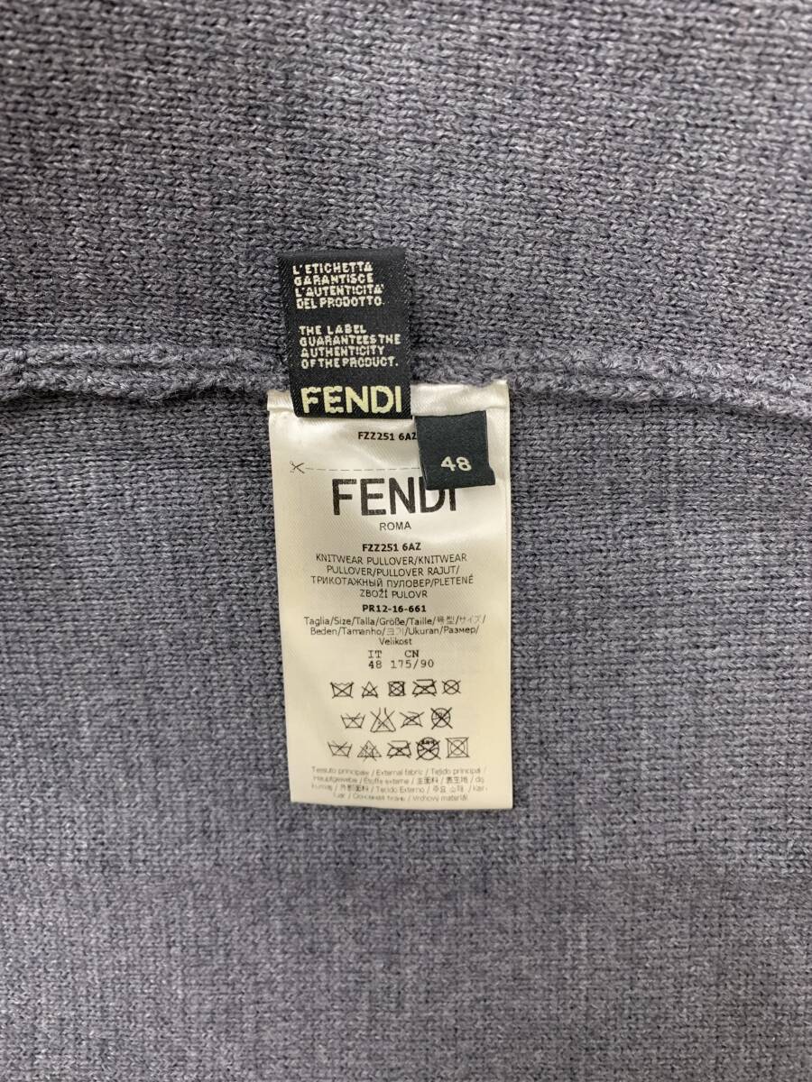 FENDI Fendi Logo с высоким воротником свитер 48 серый вязаный нашивка стандартный товар 