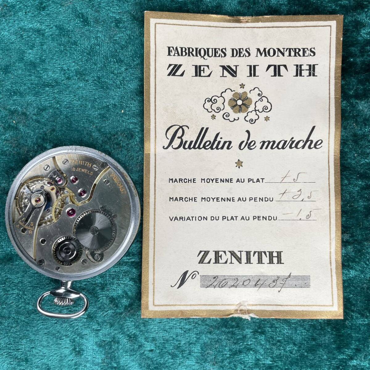 29ビンテージ 希少 ZENITH LOCLE ゼニス ルックル クロノメーター 懐中時計 純正化粧品 歩度証明書 ポーセリン ブレゲ数字 オリジナル針の画像10