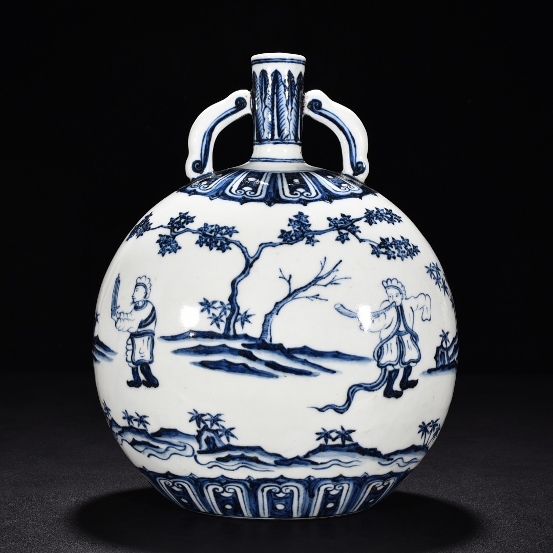 明永樂 青花 人物文抱月扁瓶 唐物 陶磁器 中国美術 工芸品 HB871_画像5