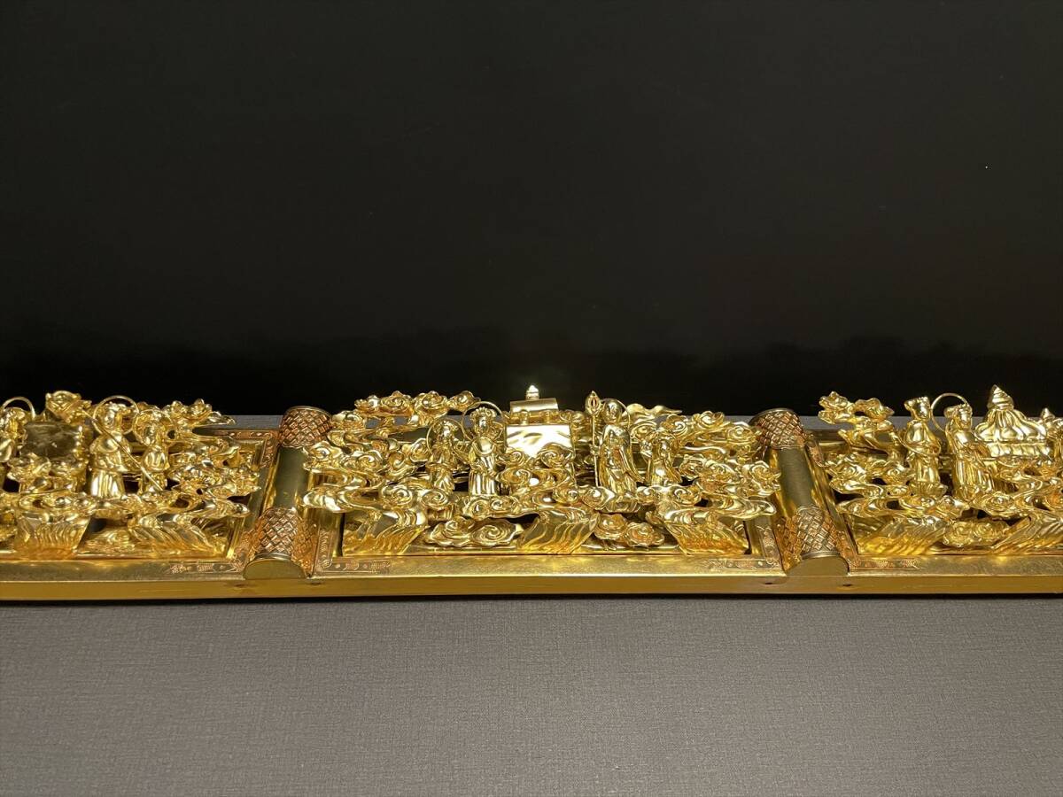 まごころ堂　最高級品仏壇の欄間　木製本金箔　手彫り　伝統工芸（K）　5734　M_画像10