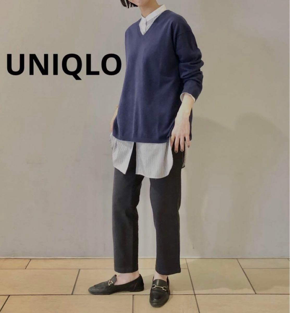 新品◆UNIQLOユニクロ◆コットンカシミヤVネックセーター（長袖）Sネイビー