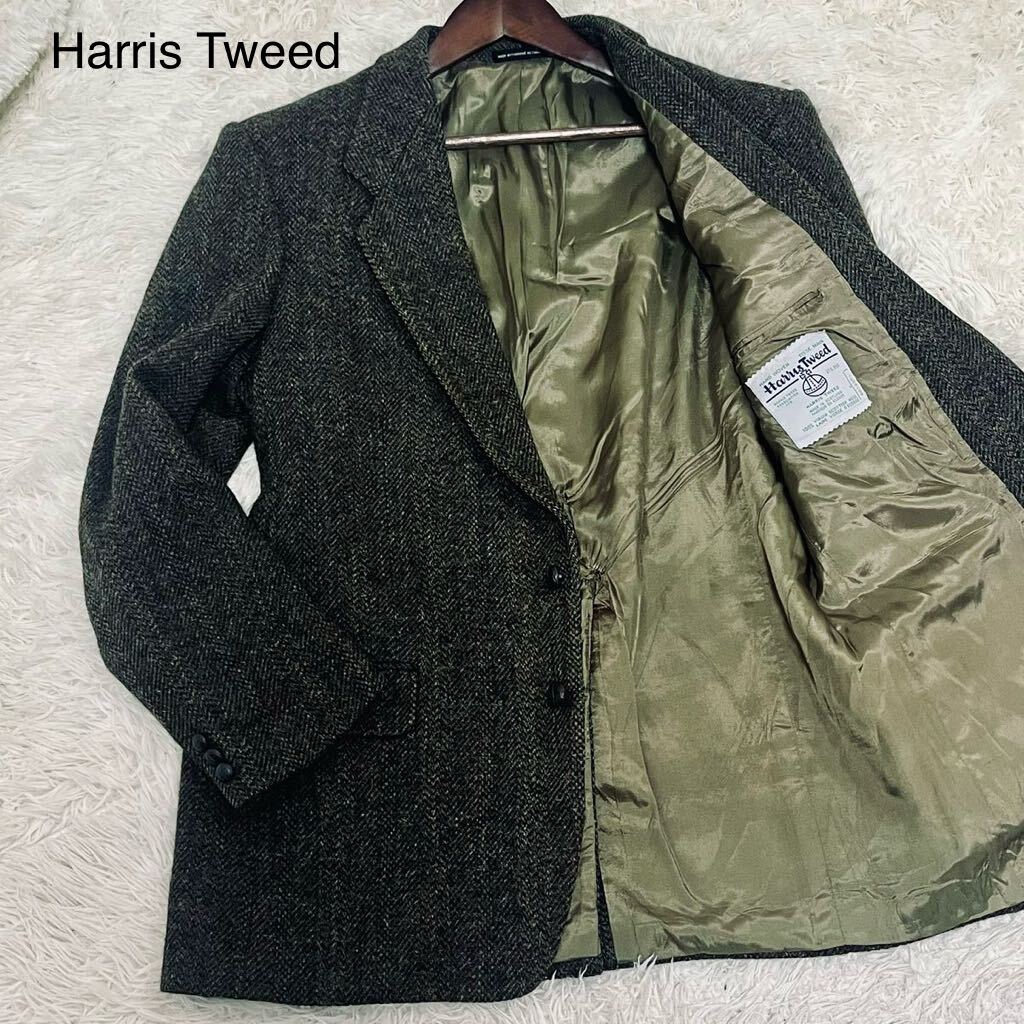 極美品 希少2XL位 ハリスツイード Harris Tweed テーラードジャケット ヘリンボーン くるみボタン カナダ製 メンズ 紳士服 3L 44L グレー_画像1