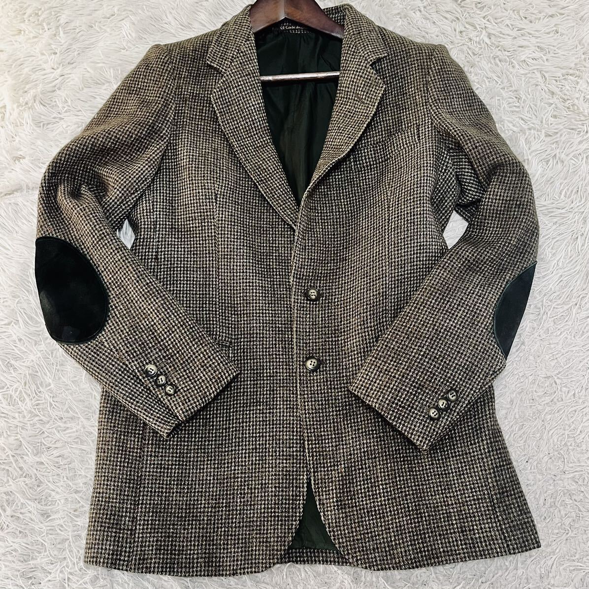 1円〜 ハリスツイード Harris Tweed テーラードジャケット くるみボタン エルボーパッチ 千鳥格子 2B アウター メンズ 紳士服 ブラウン M位の画像2