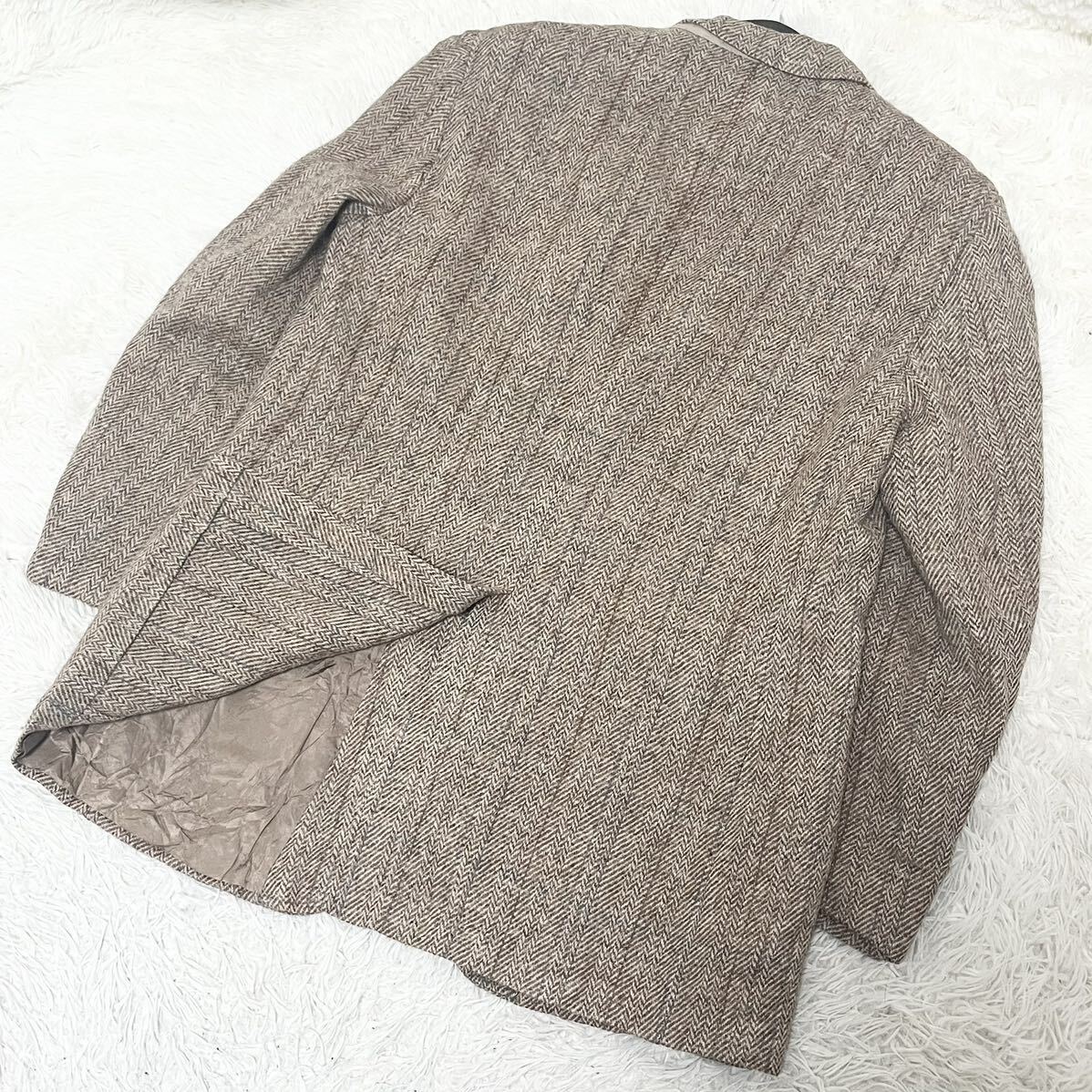 美品 希少XL位 ハリスツイード Harris Tweed テーラードジャケット ヘリンボーン くるみボタン 2B ウール100% アウター メンズ ブラウン LL_画像10