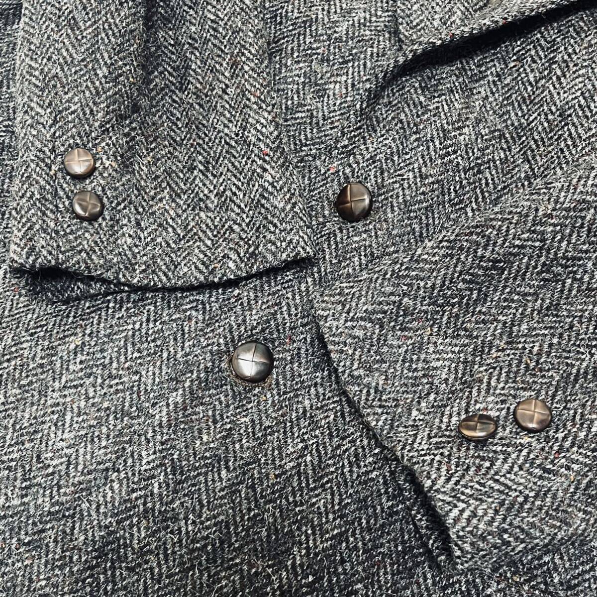 美品 希少XL位 ハリスツイード Harris Tweed テーラードジャケット ヘリンボーン くるみボタン 2B アウター メンズ 紳士服 ブラウン 42 LLの画像4