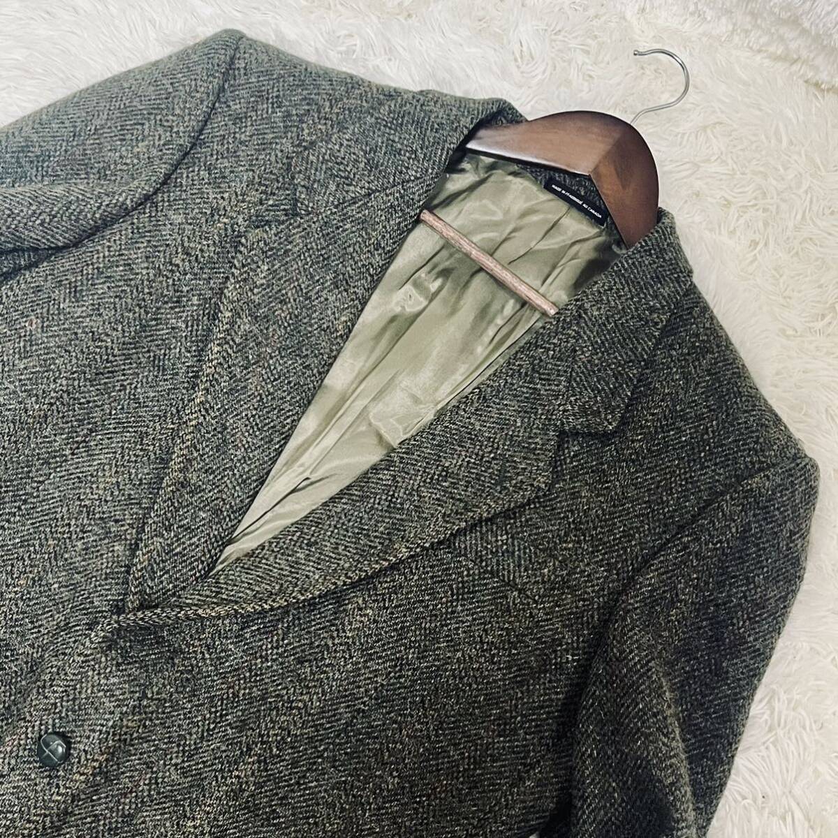 極美品 希少2XL位 ハリスツイード Harris Tweed テーラードジャケット ヘリンボーン くるみボタン カナダ製 メンズ 紳士服 3L 44L グレー_画像3