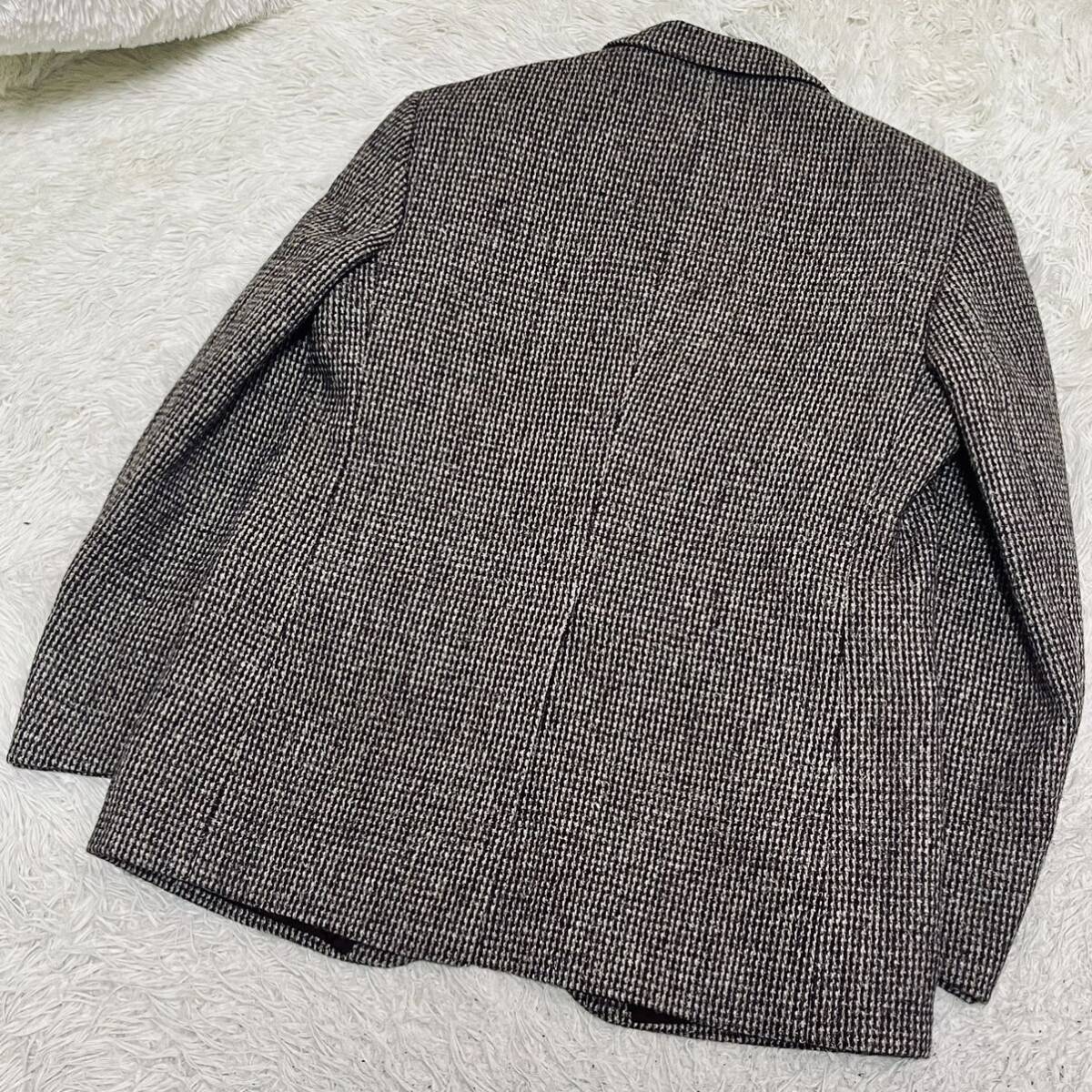 新品同様 ハリスツイード Harris Tweed テーラードジャケット 千鳥格子 2B ウール100% フランス製 アウター メンズ 紳士服 ブラウン L位の画像9