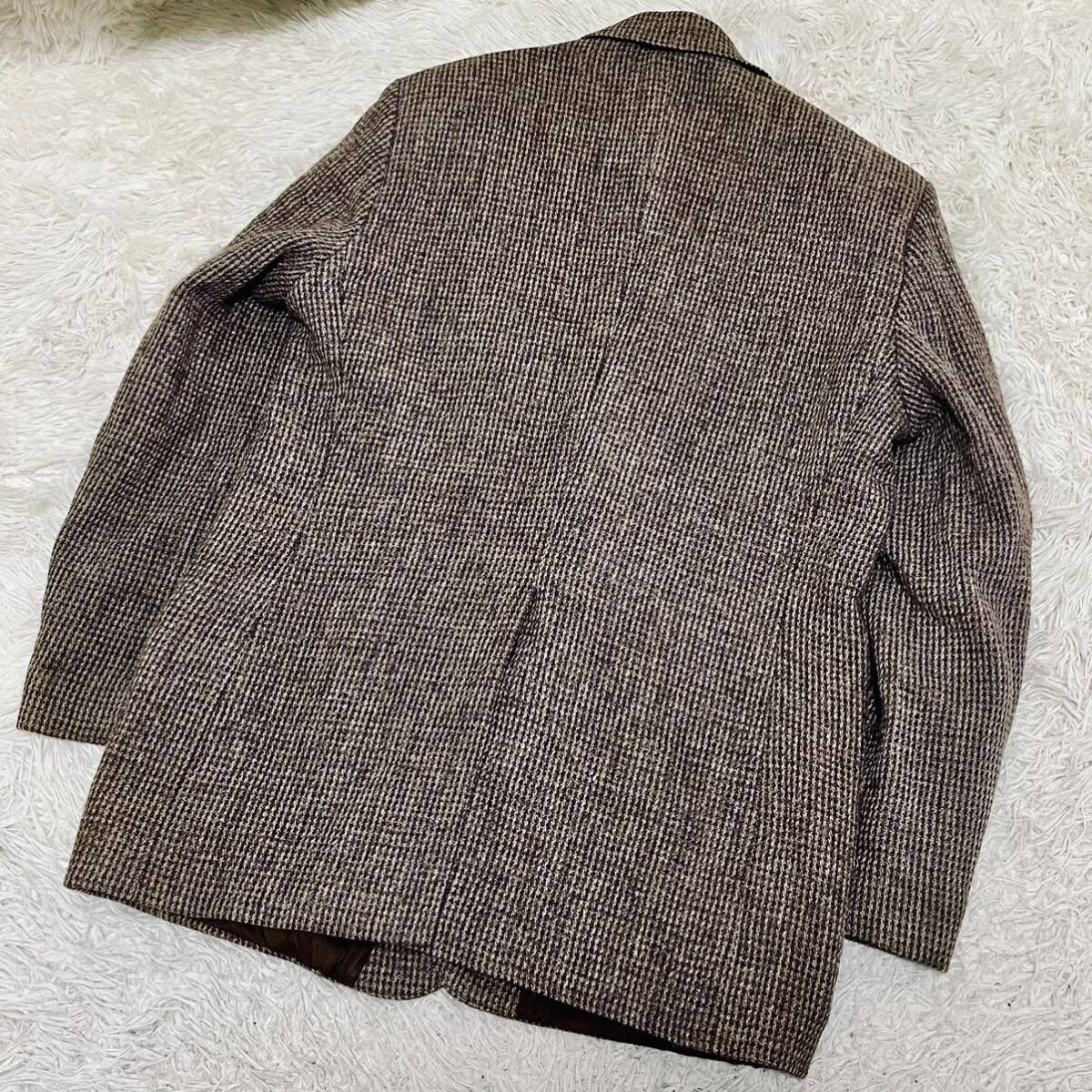 1円〜 美品 ハリスツイード HarrisTweed テーラードジャケット くるみボタン 千鳥格子 2B ウール100% アウター メンズ 紳士服 ブラウン M位の画像9