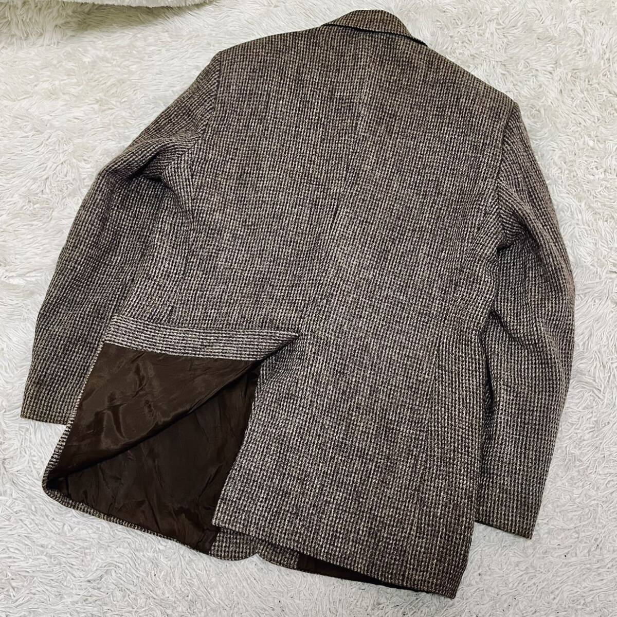 1円〜 美品 ハリスツイード HarrisTweed テーラードジャケット くるみボタン 千鳥格子 2B ウール100% アウター メンズ 紳士服 ブラウン M位の画像10