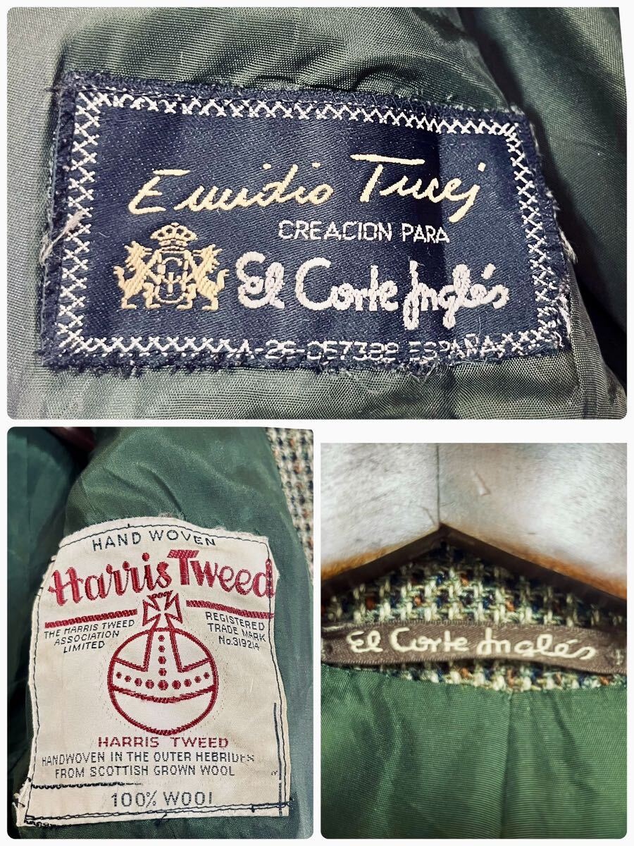 1円〜 ハリスツイード Harris Tweed テーラードジャケット くるみボタン エルボーパッチ 千鳥格子 2B アウター メンズ 紳士服 ブラウン M位の画像8