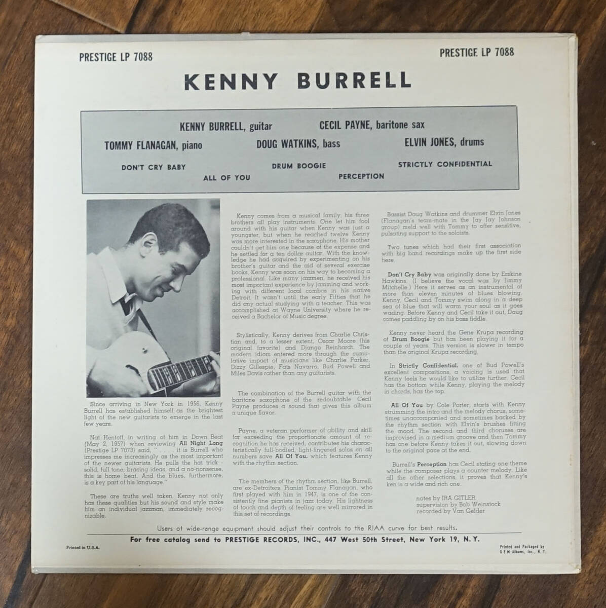 極上品! US Prestige PRLP 7088 完全オリジナル KENNY BURRELL Self Title Album NYC/DG/RVGの画像2