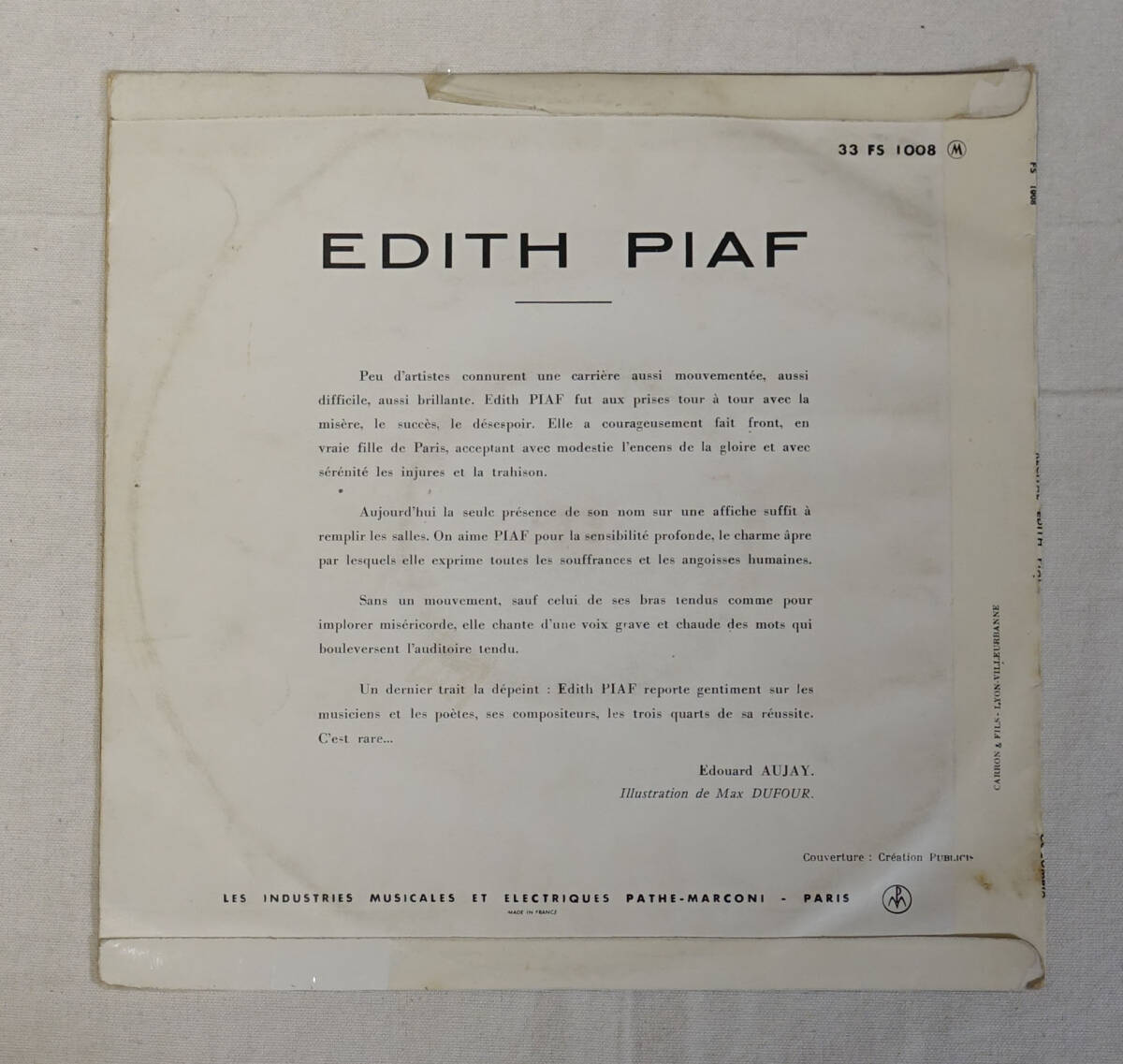 France Columbia 初回 33FS 1008 Edith Piafのリサイタル エディット・ピアフ_画像2
