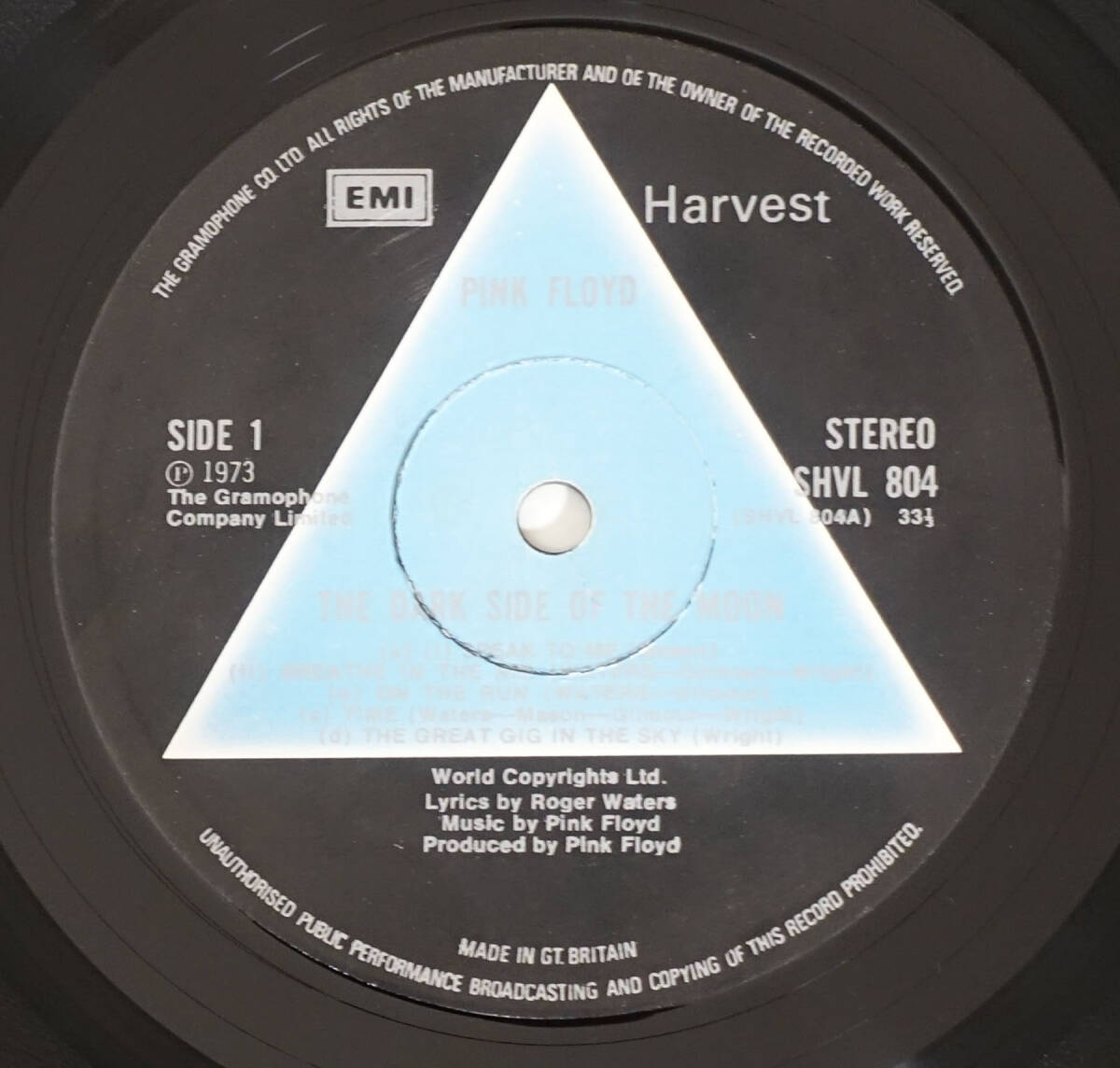 極上品! UK Original 初回 HARVEST SHVL 804 Blue Triangle The Dark Side of the Moon / Pink Floyd MAT: A2/B2 完品の画像5