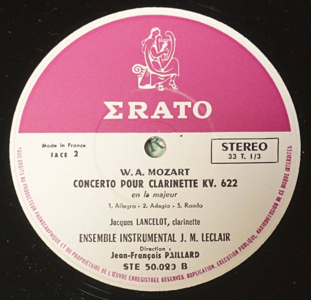 仏ERATO STE モーツァルト: クラリネット協奏曲他 ジャック・ランスロの画像4