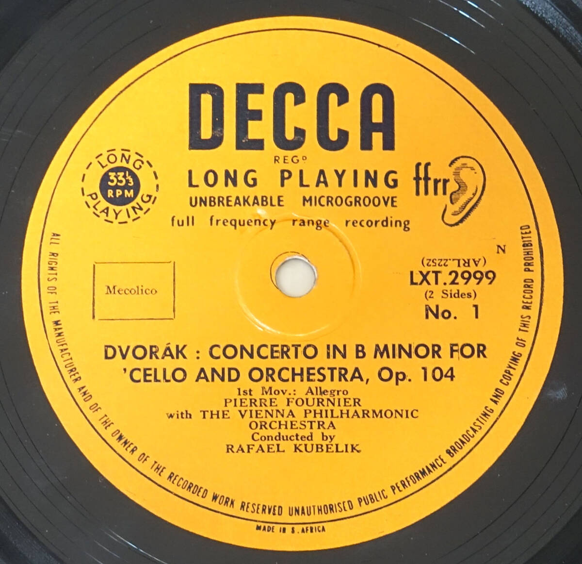 DECCA LXT 2999 ドヴォルザーク: チェロ協奏曲 ピエール・フルニエの画像3