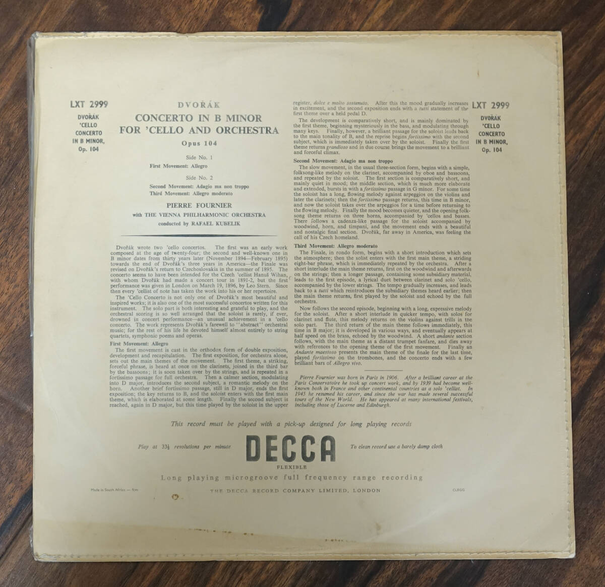 DECCA LXT 2999 ドヴォルザーク: チェロ協奏曲 ピエール・フルニエの画像2