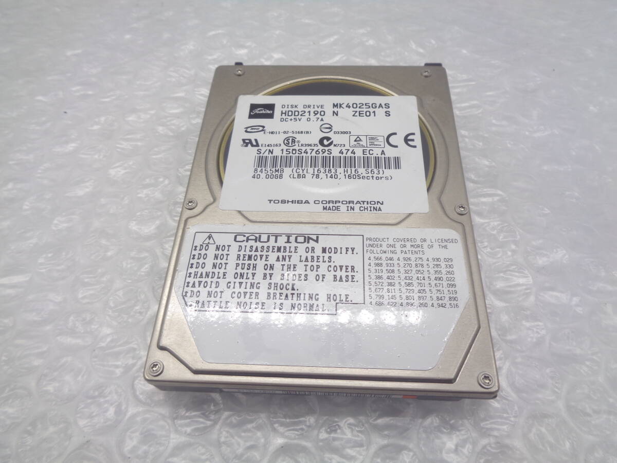 TOSHIBA MK4025GAS 2.5型HDD 40GB IDE 中古動作品 (H666)_画像1