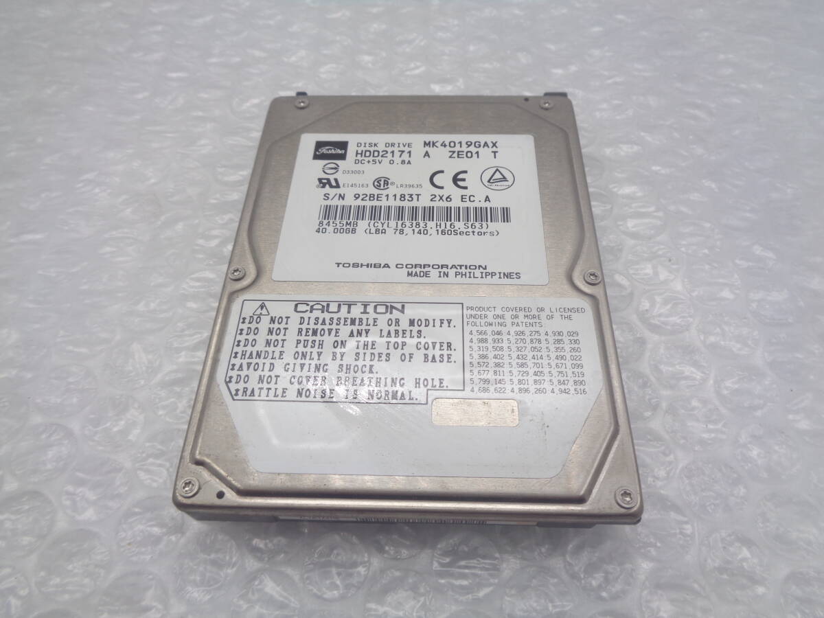 TOSHIBA MK4019GAX 2.5型HDD 40GB IDE 中古動作品(H673)の画像1