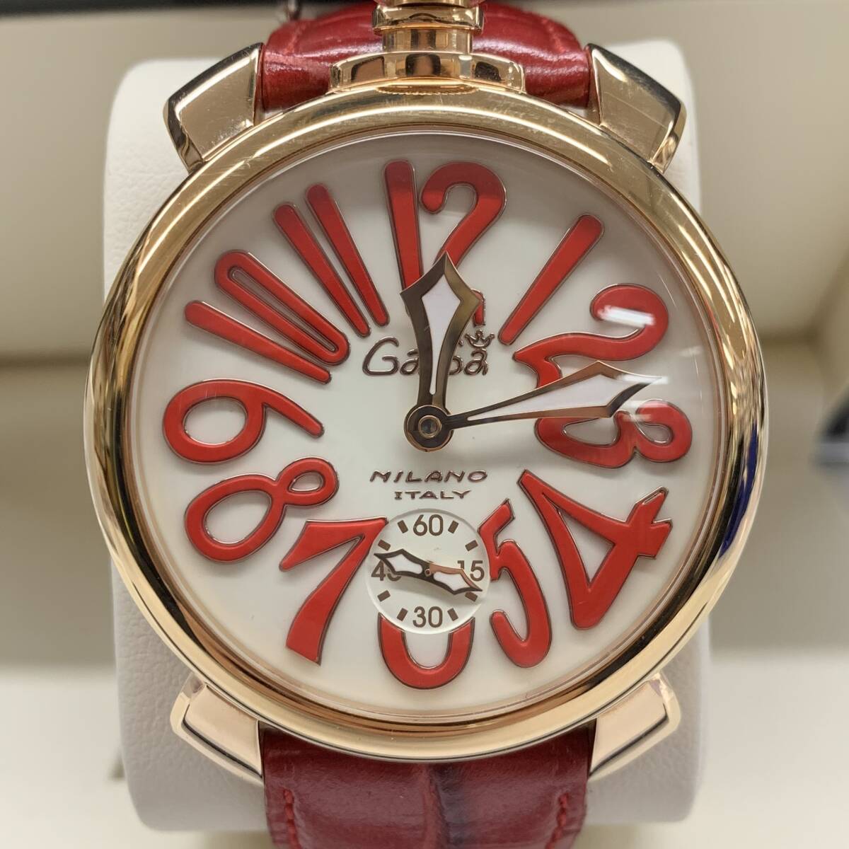 275-BY02) 美品 GaGa MILANO MANUALE 48MM Ref 5011.10S RED ガガミラノ マヌアーレ マニュアーレ レッド ゴールド 腕時計 手巻き 裏スケ_画像1