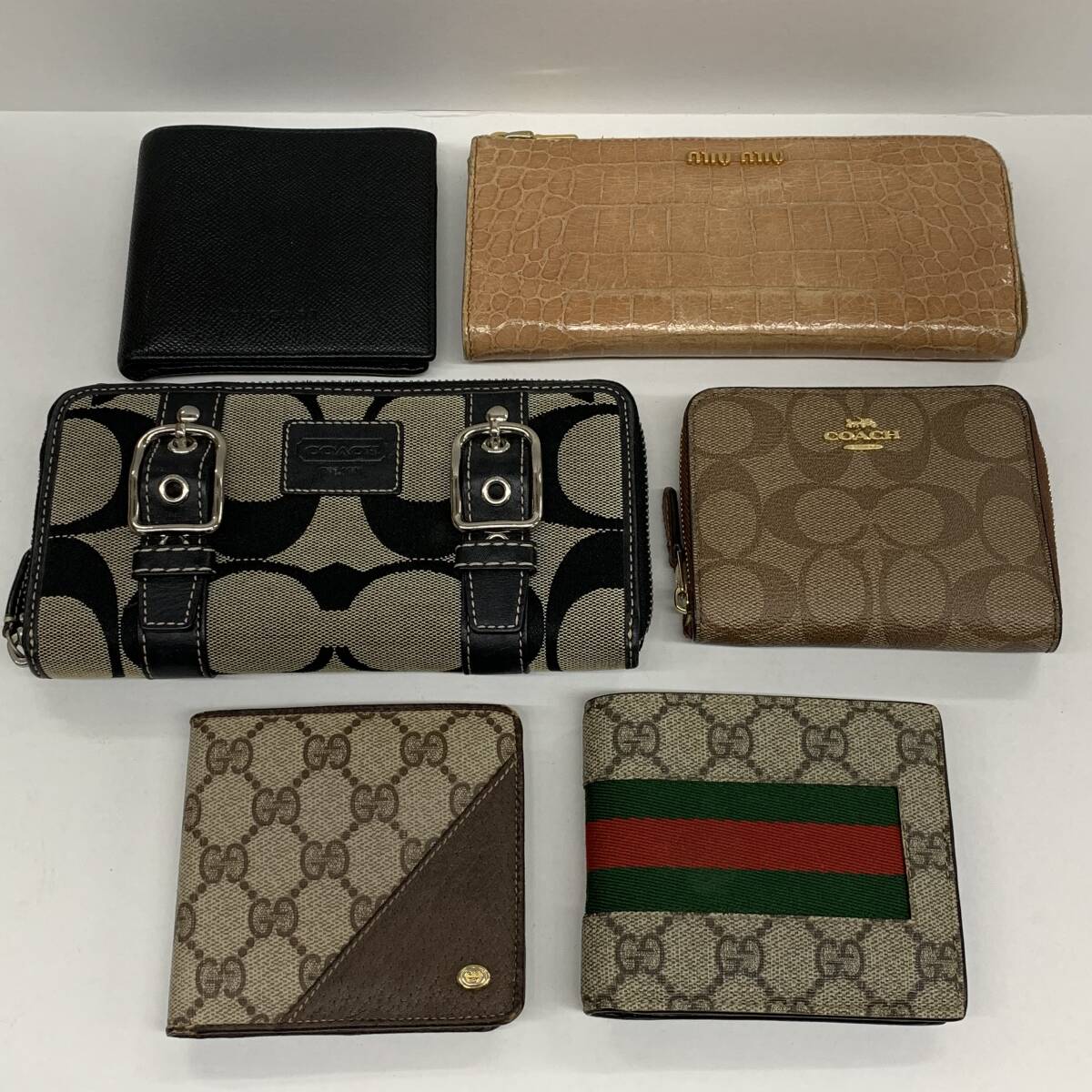 286-BY03) 現状品 ブランド 財布 6点セット まとめ売り miumiu BVLGARI GUCCI COACH 長財布 二つ折り ラウンドファスナー ジャンク_画像1