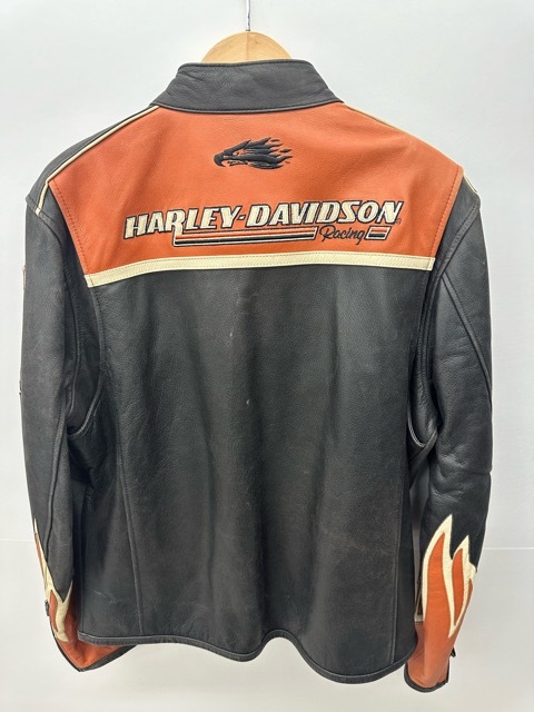 217-HK7)Harley Davidson ハーレーダビッドソン VICTORY LAP レザージャケット シングルライダース レザー 革 ブラック パッチワーク 刺繍_画像2