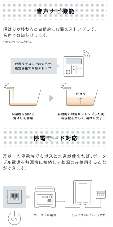 リンナイ　ガス給湯器　給湯専用・音声ナビ　16号　屋外壁掛形　RUX-A1616W(A)-E　台所リモコン　MC-145V(A)付_画像2