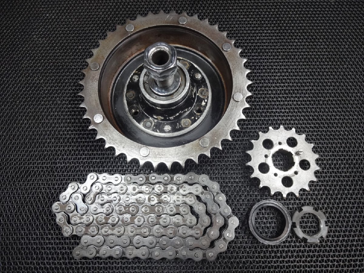  Meguro Z7 start mina rom and rear (before and after) sprocket chain SET ( real movement car .. animation equipped Showa era 33 year eyes black Junior restore ending 6V motorcycle police 