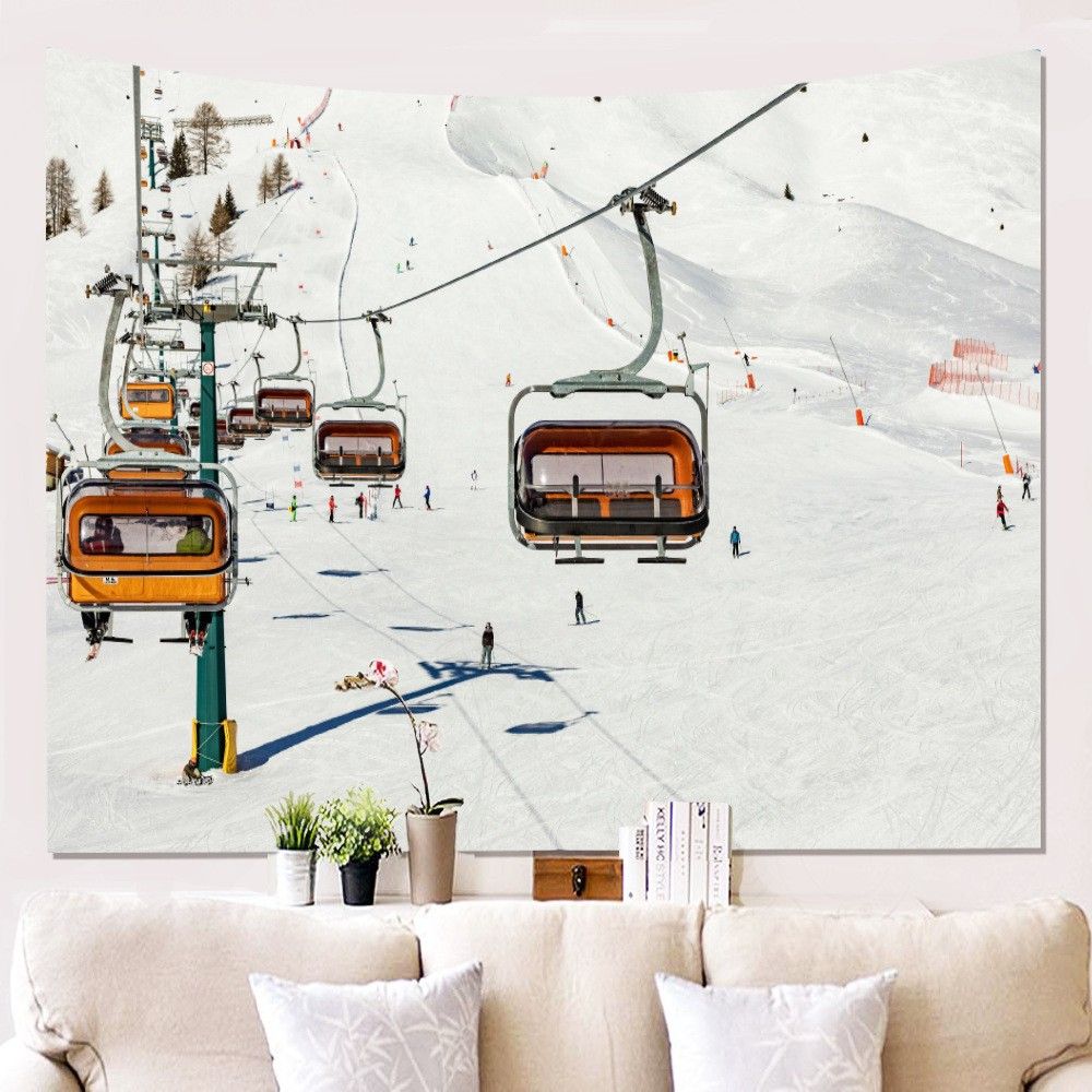 タペストリー金具付５　ゲレンデ　スキー場　ゴンドラ　リフト　スノボー　冬の景色　雪　白銀の世界　壁掛け　デコレーション　布ポスター