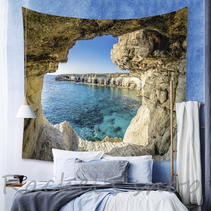 タペストリー金具付86　キプロス　ヴィーナス誕生の地　洞窟　絶景　海　自然　景色　壁掛け　壁アート　ウォールデコ　DIY　模様替え