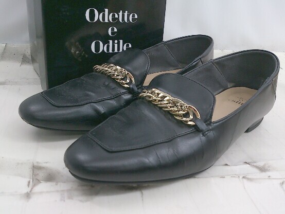 ◇ ◎ Odette e Odile UNITED ARROWS 合成皮革 チェーン ローファー シューズ サイズ24 1/2 ブラック レディース P