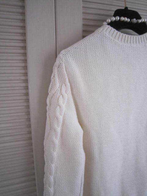 クローゼット整理！RED VALENTINO 100%cotton 模様編み＆embroidery入り クルーネック長袖セーター XS（160/76A）used_画像5