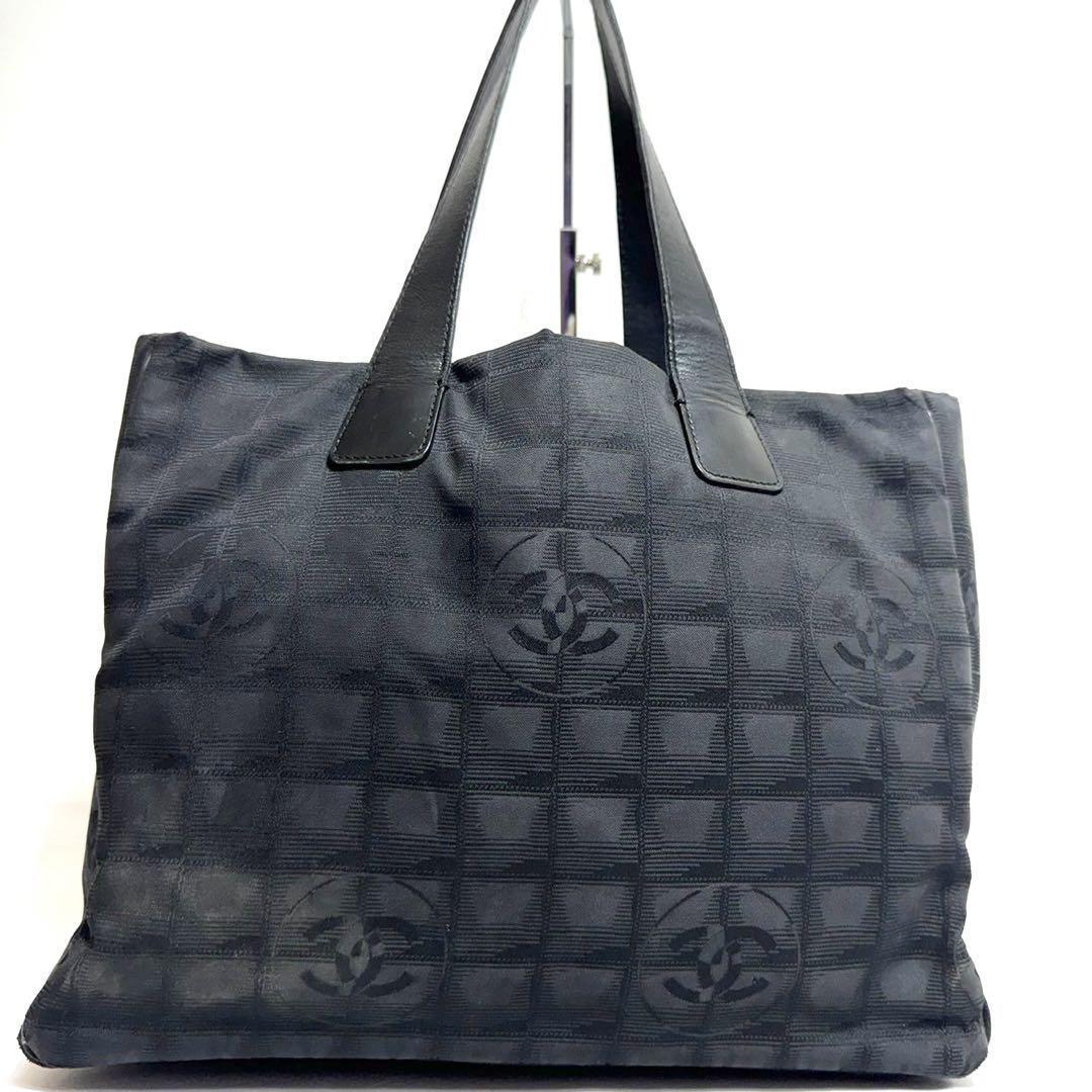 《良品》シール付 CHANEL シャネル ニュートラベルライン トートバッグMM A4可 保存袋 ナイロン レザー 肩掛け ブラックの画像2