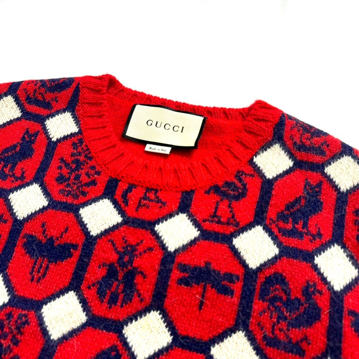  beautiful goods / rare GUCCI Gucci ani Mali e Gucci .li multi animal Animalium sweater knitted L corresponding red 