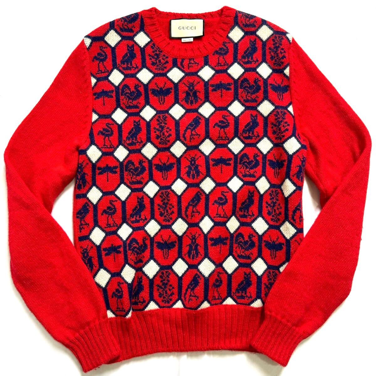  beautiful goods / rare GUCCI Gucci ani Mali e Gucci .li multi animal Animalium sweater knitted L corresponding red 