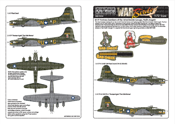 Kits-World(172239)1/72 B-17F フライングフォートレス'Bad Check'他用デカール_画像1