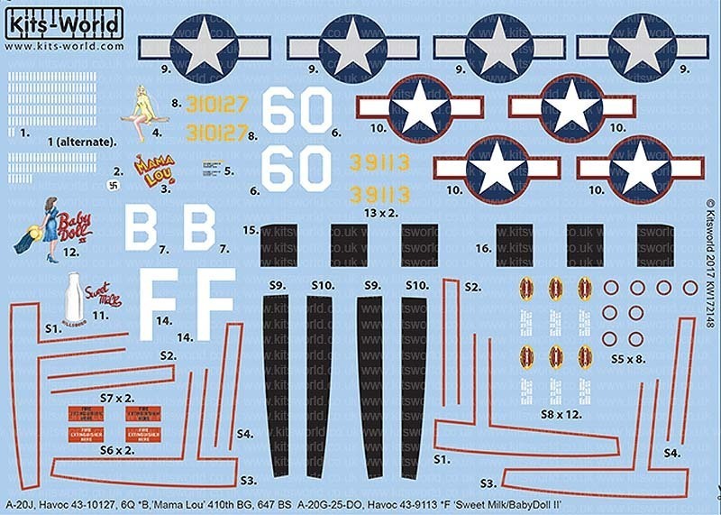 Kits-World(172148)1/72 Douglas A-20J, Havoc Mama Lou他用デカール_画像2