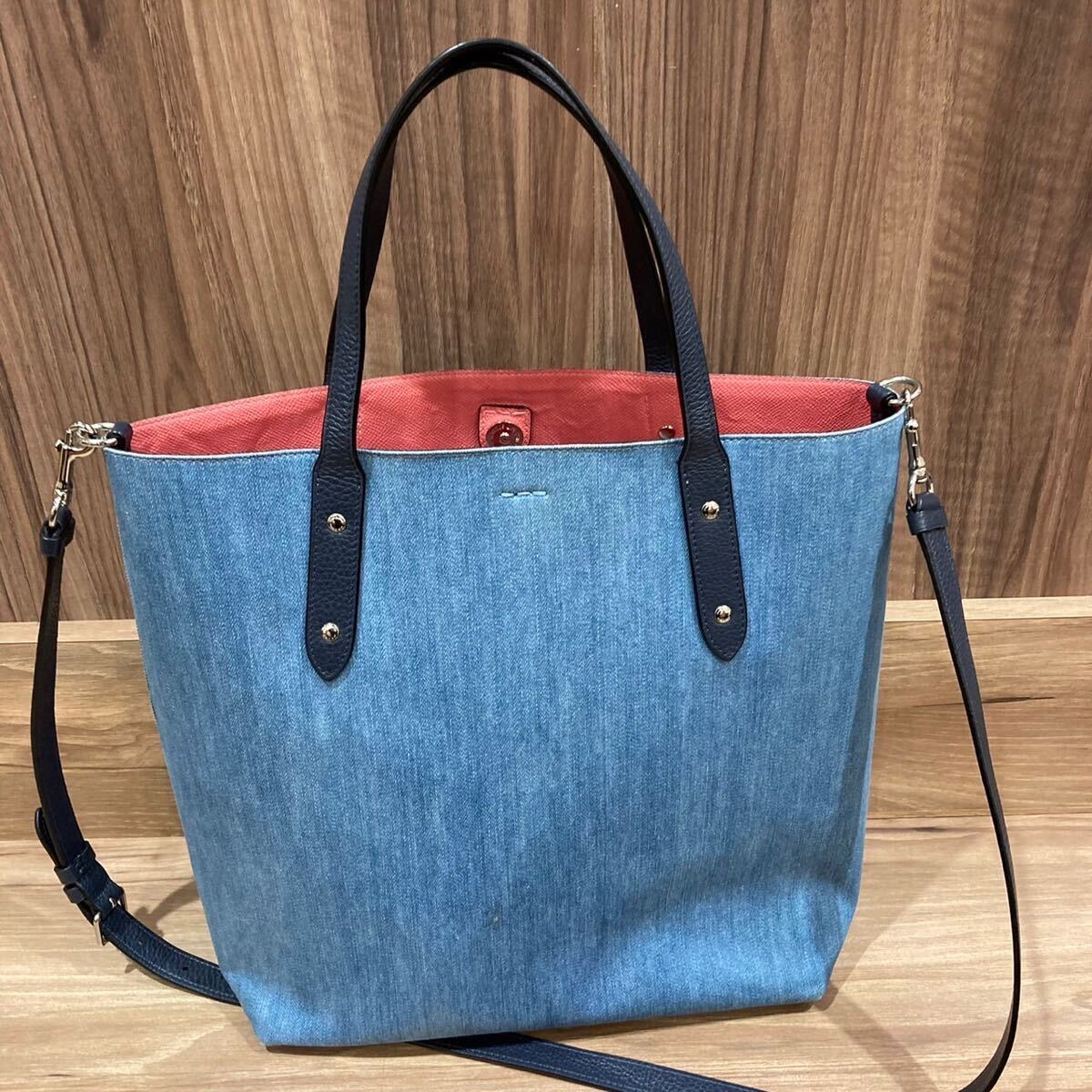 激レア COACH コーチ 2way デニム トートバッグ ショルダーバッグ ハンドバッグ インディゴ レディース ファッション ブランド