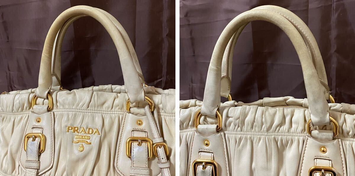 1円〜【美品】プラダ PRADA／2wayハンドバッグ ショルダーバッグ 手提げ肩掛け鞄 レザー ゴールド金具 カード付き A4可_画像9