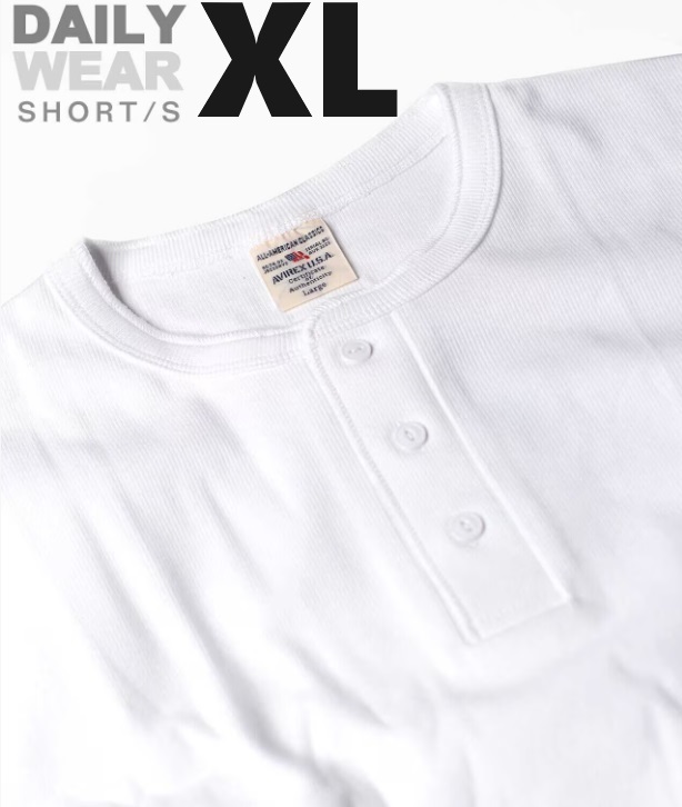 AVIREX アヴィレックス 半袖 ヘンリーネックTシャツ ホワイト XLサイズ　/ DAILY RIB リブ デイリーウェア 新品 アビレックス 白_画像1