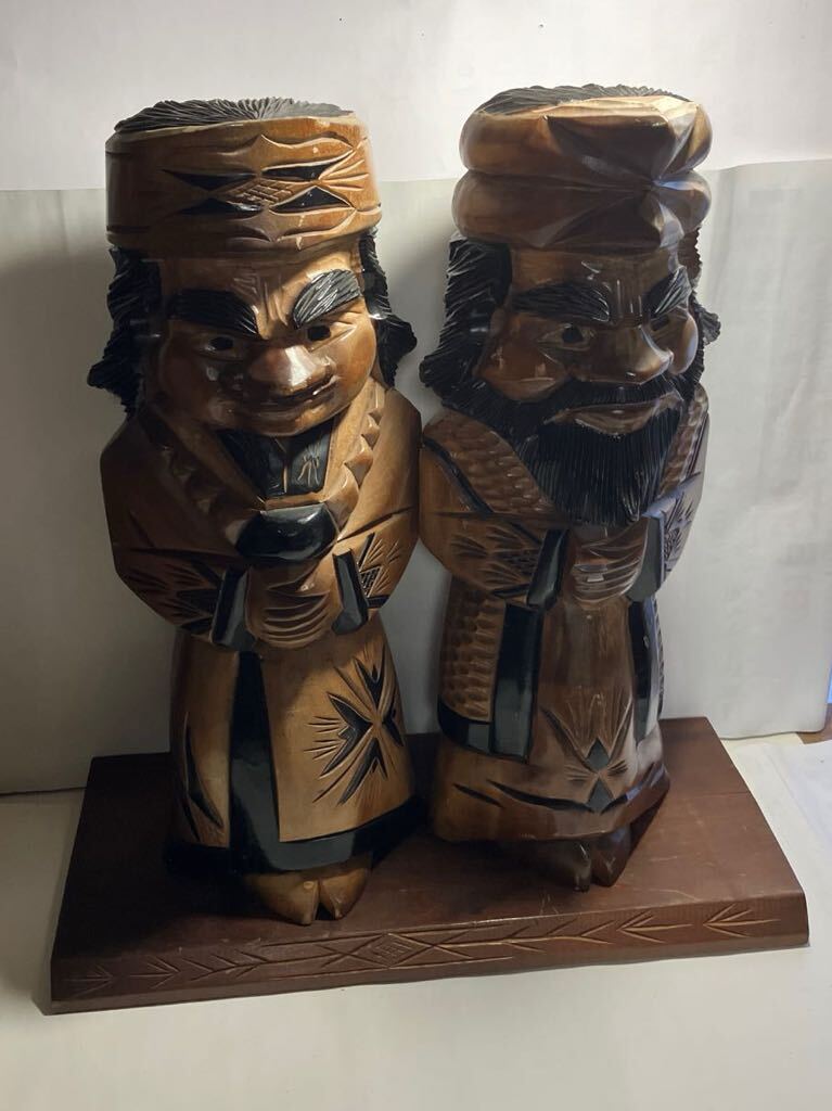 正規品販売! ⑤北海道 アイヌ民族 ニポポ人形2体夫婦セット 特大サイズ 高さ 木工、竹工芸