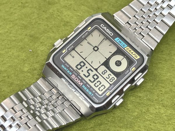 ☆ビンテージ CASIO 多面デジタル クロノグラフ カシオ タイムショック LCD AE-210W 稼動品 （検索）デジボーグ_画像1