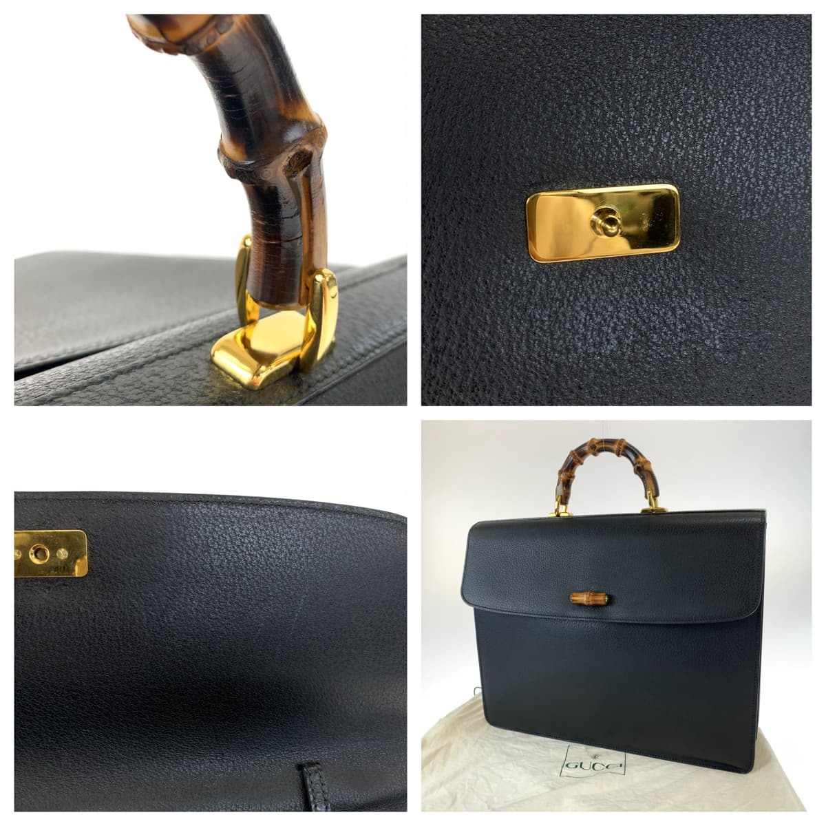 美品 GUCCI グッチ バンブー ブラック 黒 レザー 015 904 3304 ビジネスバッグ ブリーフケース メンズ 405005_画像6