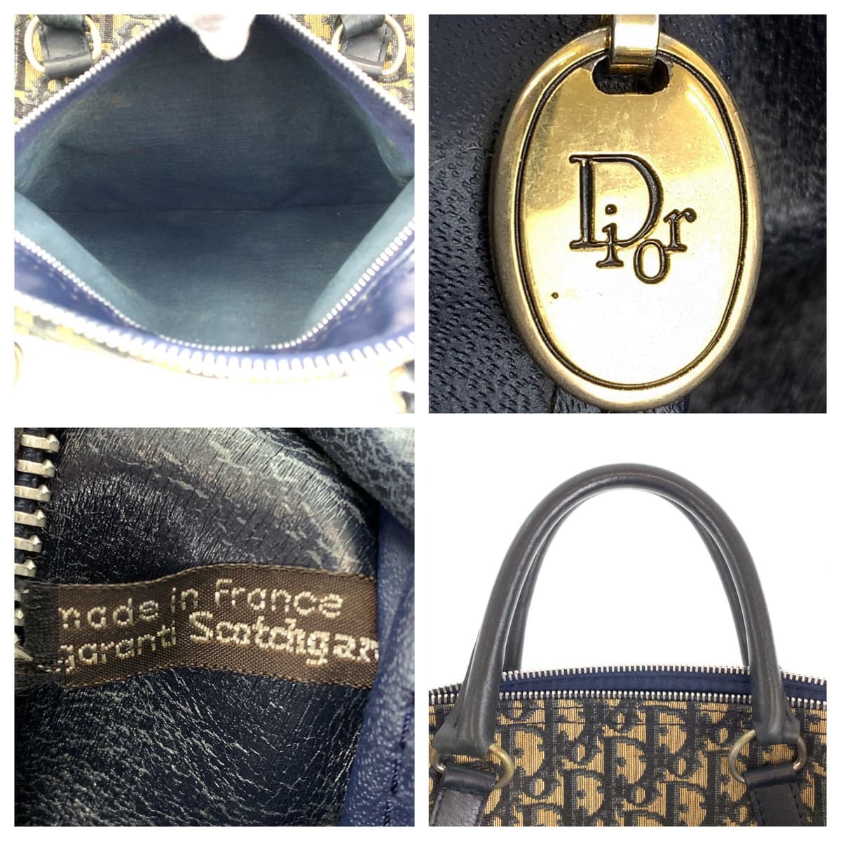 Dior ディオール ヴィンテージ トロッター ネイビー 紺 ベージュ キャンバス ボストンバッグ 旅行バッグ レディース 405360_画像5
